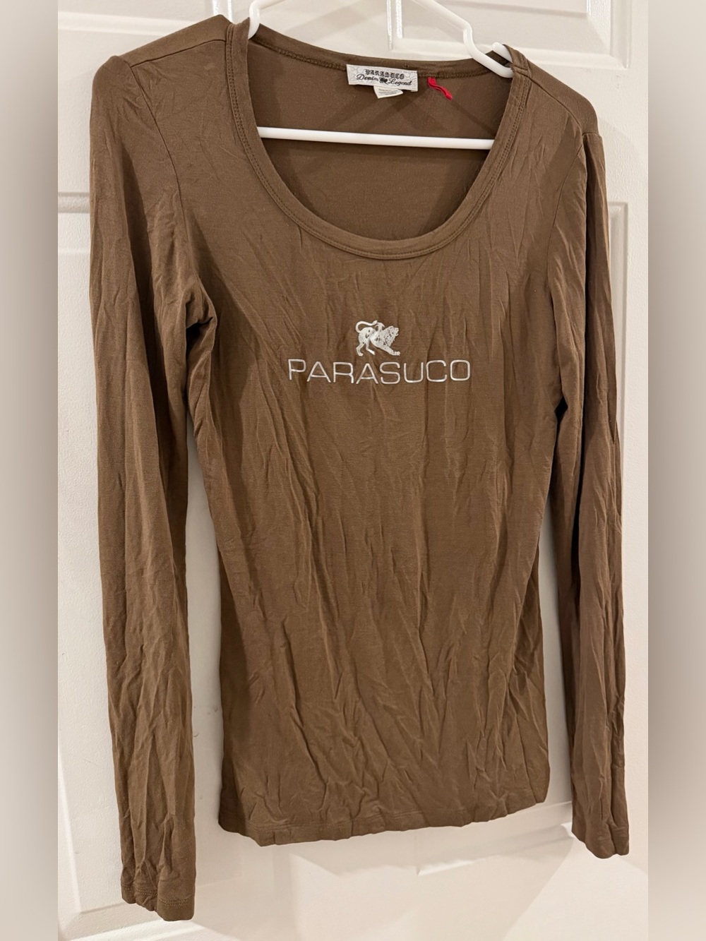 Parasuco Brown Long-Sleeve Scoop Neck Logo Top